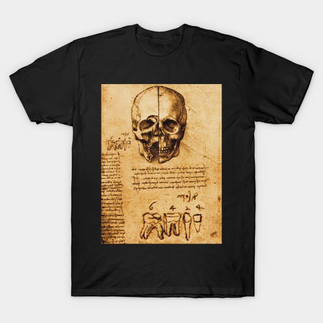 SKULL AND TEETH ,DENTAL PARCHMENT Leonardo Da Vinci T-Shirt by BulganLumini
